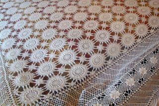 Vtg White 110 X 76 Crocheted Handmade Bed Cover Tablecloth