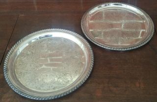 2 Wm Rogers Round Silver Plate Tray Platters 870 - 10 Inches