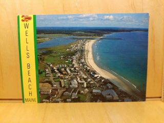 E9) Postcard Aerial Panoramic View Wells Beach Me Maine Photo John Alderson