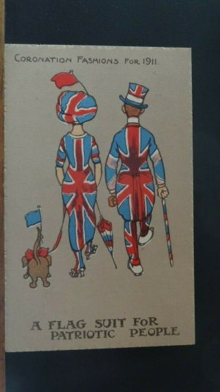 Reg Carter Comic Postcard: Coronation Fashions For 1911,  Dachshund & Flag Suit