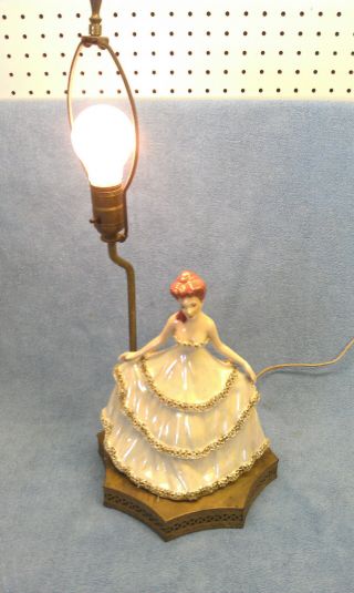 Vintage Porcelain Figural Lamp W/ Pearlecent Paint,  Great Shape