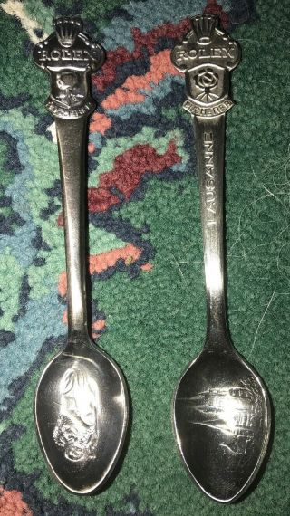 Set Of 2 Vtg Rolex Silver Plate Souvenir Spoons Bucherer Switzerland Lucerne