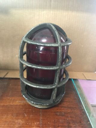 Vintage Industrial Crouse Hinds Explosion Proof Light Fixture Cage And Red Globe