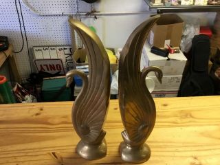 Vintage Swans Solid Brass Bookends Made In Korea Heavy 14.  5 " T