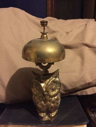 Heavy Vintage Solid Brass Owl Bellhop Hotel Motel Front Desk Service Clerks Bell