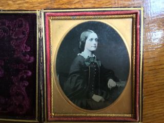 Antique 1850 Ambrotype Handsome Young Woman Hand Tinted English Cased