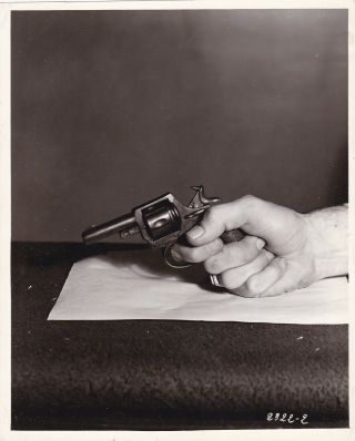 Large Vintage Silver Photo 1936 Great Image Of A Gun Pistol Hammer Cocked