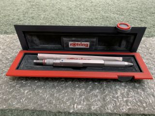 Rotring 600 Trio Ballpoint Pen Silver Pencil Blue Red Knurled Levengers
