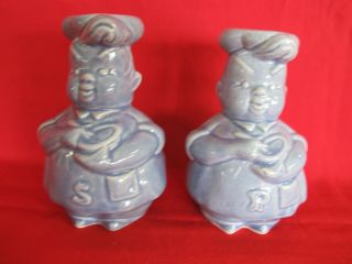 Vintage Twin Fat Blue Chef Pierre Salt And Pepper Shakers Usa 40 