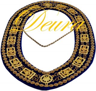 Past Master Masonic Collar DELUXE RHINESTONE BLUE Backing GOLD JEWEL Package 3
