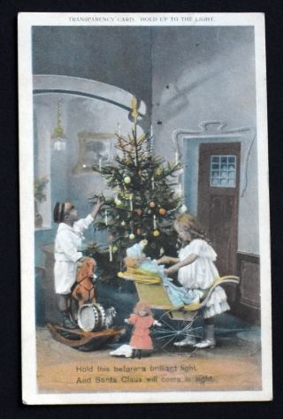 Two Vintage Hold To The Light Transparency Christmas Postcard