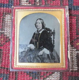 Antique Ambrotype Photograph Victorian Woman In Chair 19th Century Portrait