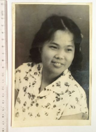 1950s Chinese Pretty Girl Braid Portrait Photo