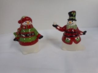 Fitz And Floyd Christmas Salt And Pepper Shakers " Friends Gather Here "