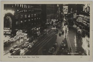 C1930s/1944 Times Square At Night York City Ny Real Photo Postcard View