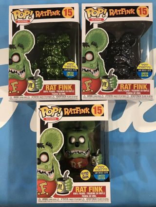 Funko Pop Sdcc 2019 Exclusive Rat Fink Set Of 3 In Hand - Official Sticker
