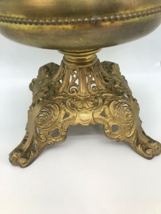 Antique Trophy Urn Center Draft Oil Lamp Base Drop In Font Ornate Roses Brass 4
