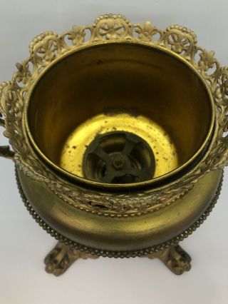 Antique Trophy Urn Center Draft Oil Lamp Base Drop In Font Ornate Roses Brass 5