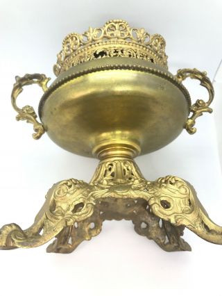 Antique Trophy Urn Center Draft Oil Lamp Base Drop In Font Ornate Roses Brass 6