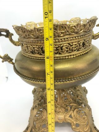Antique Trophy Urn Center Draft Oil Lamp Base Drop In Font Ornate Roses Brass 8