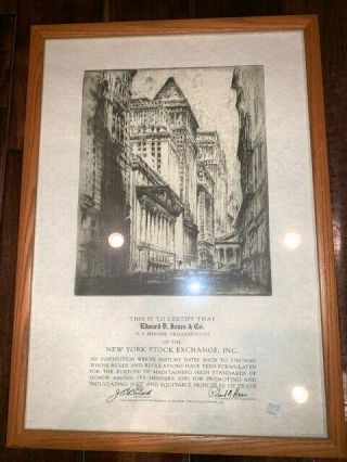 York Stock Exchange Member Certificate For Edward D.  Jones & Co. ,  Ld Framed