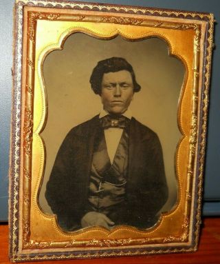 Big Quarter Plate Ambrotype Young Man Image And Half Case