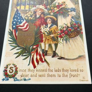 Memorial Day Vintage Patriotic Postcard USA Flag Chapman American Woman Children 2
