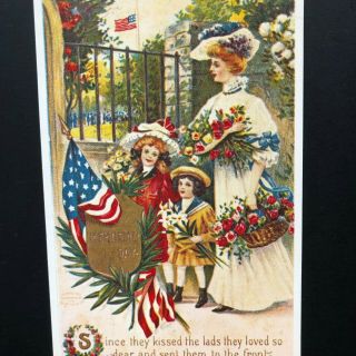 Memorial Day Vintage Patriotic Postcard USA Flag Chapman American Woman Children 4