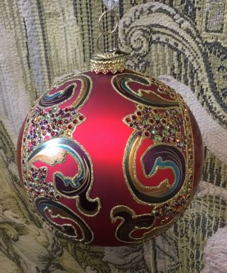 Jay Strongwater Large Globe Christmas Ornament W/ Swarovski Crystals 2002 Red
