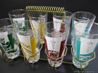 Seattle Worlds Fair 1962 Souvenir Set Of 8 Glasses Bar Ware Set