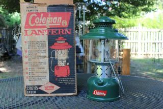 Vintage 1970s Green Coleman Lantern,  Model 220e195 Box