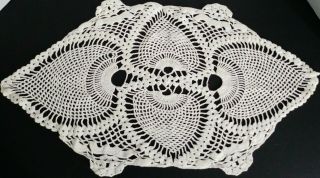 Vintage Unique Shaped Large White Cotton Hand Crocheted Doilie 23 Long X 13 Wide