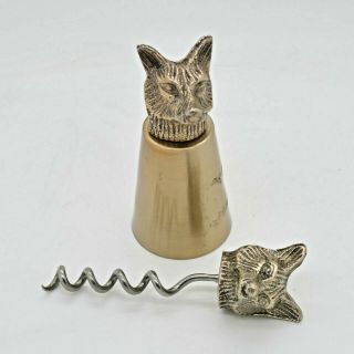 Vintage Pewter Wolf Head Stirrup Cup & Matching Bottle Opener Shot Glass