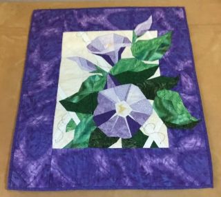 Patchwork Quilt Wall Hanging,  Flowers,  Leaves,  Hand Made,  Purple,  Green