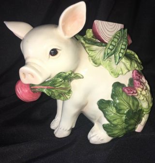 Fitz And Floyd French Market Pig Porcelain Cookie Jar