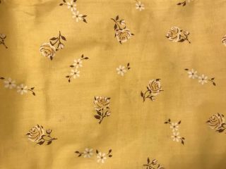 Vintage Mcm 1950s Cotton Print Fabric Yellow Brown Flowers Roses 94 " X36 " 2