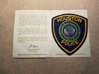 Tx Houston Texas Police Patch W/presentation Card 2