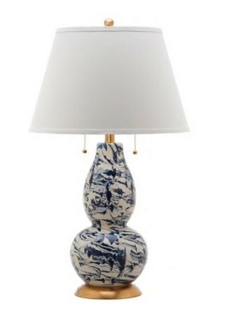 Safavieh Table Lamp York Blue And White Marble Pattern Gold Trim