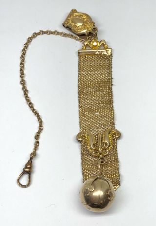 9ct Gold On Silver Masonic Mysterious Orb On Gold Filled Watch Chain