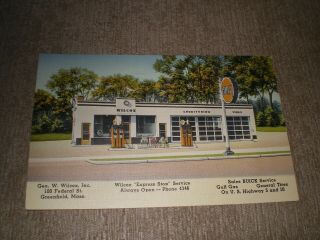 Wilcox Service Station Greenfield Ma Gulf Gasoline Roadside Postcard