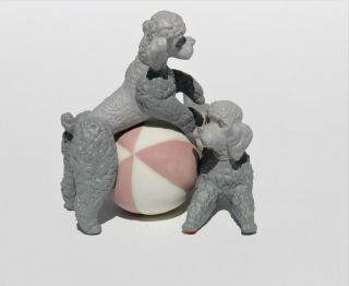Lladro Porcelain Playful Dogs Poodles With Ball Figurine 1258 Rare Matte Finish
