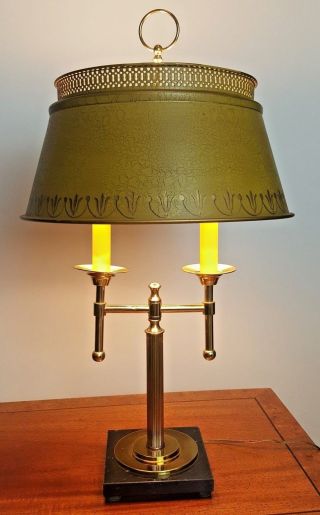 2 Arm Brass Bouillotte Desk Table Lamp On A Marble Base