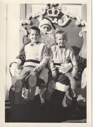 Santa Clause,  Friends 5 X 7 Found Photo Vintage Bw Boys Kids 84 3