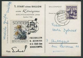 Austria 1962 Signed Balloon Postcard