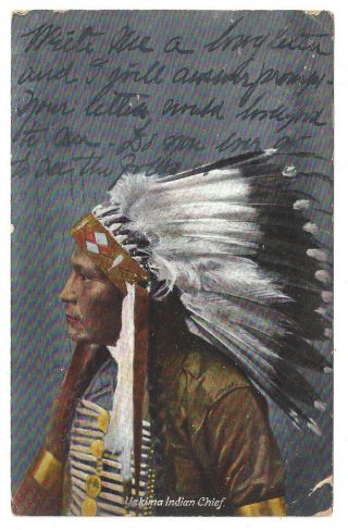 1908 Yakima Indian Chief Native American Spokane Wa Postcard