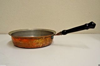 Vintage 9 " Copper Pot Frying Pan Skillet Wood Handle No Lid Rare