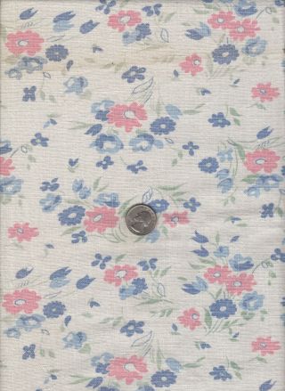 Vintage Feedsack Blue Pink Floral Feed Sack Sewing Fabric