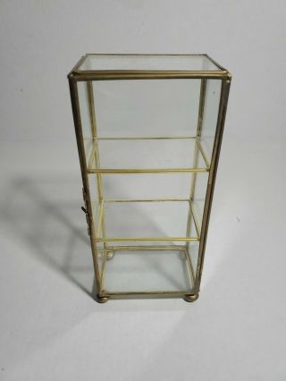 Vintage Brass & Glass On All Sides - Ball Feet Display Case 2 Shelves 10in