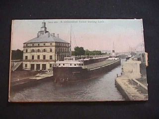 A Six Hundred Footer Leaving Lock,  Soo,  Michigan Postcard W/ 12 Pull Out Views