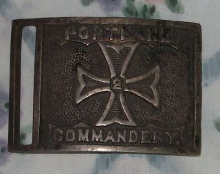 Portland Commandery Masons? Knights Templar Belt Buckle Old 2 Antique?